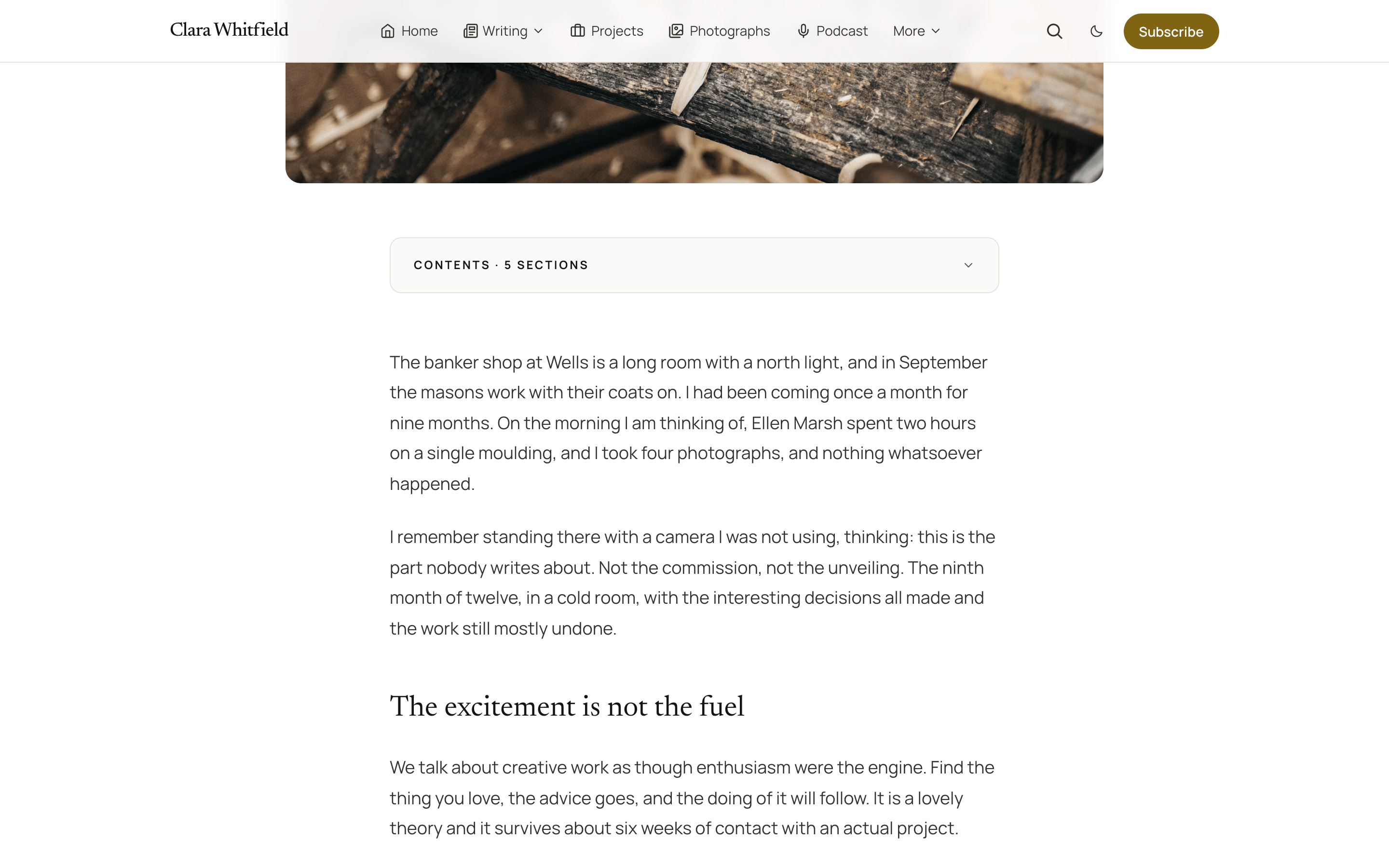 A post with a single Contents line, reading "Contents · 6 sections", between the title and the first paragraph