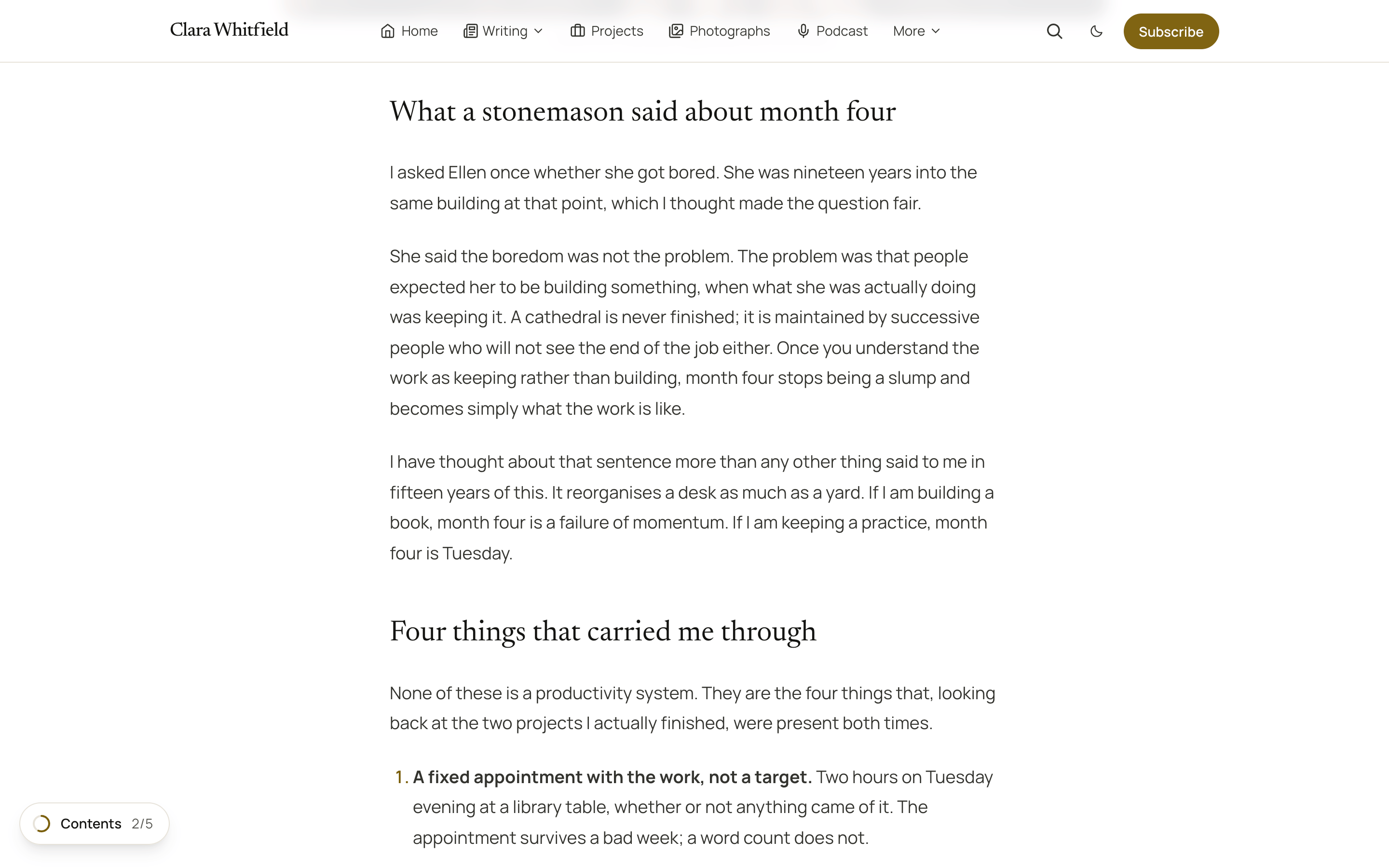The Contents button in the bottom-left corner of a desktop screen, its ring part-filled, reading "Contents 3/6"