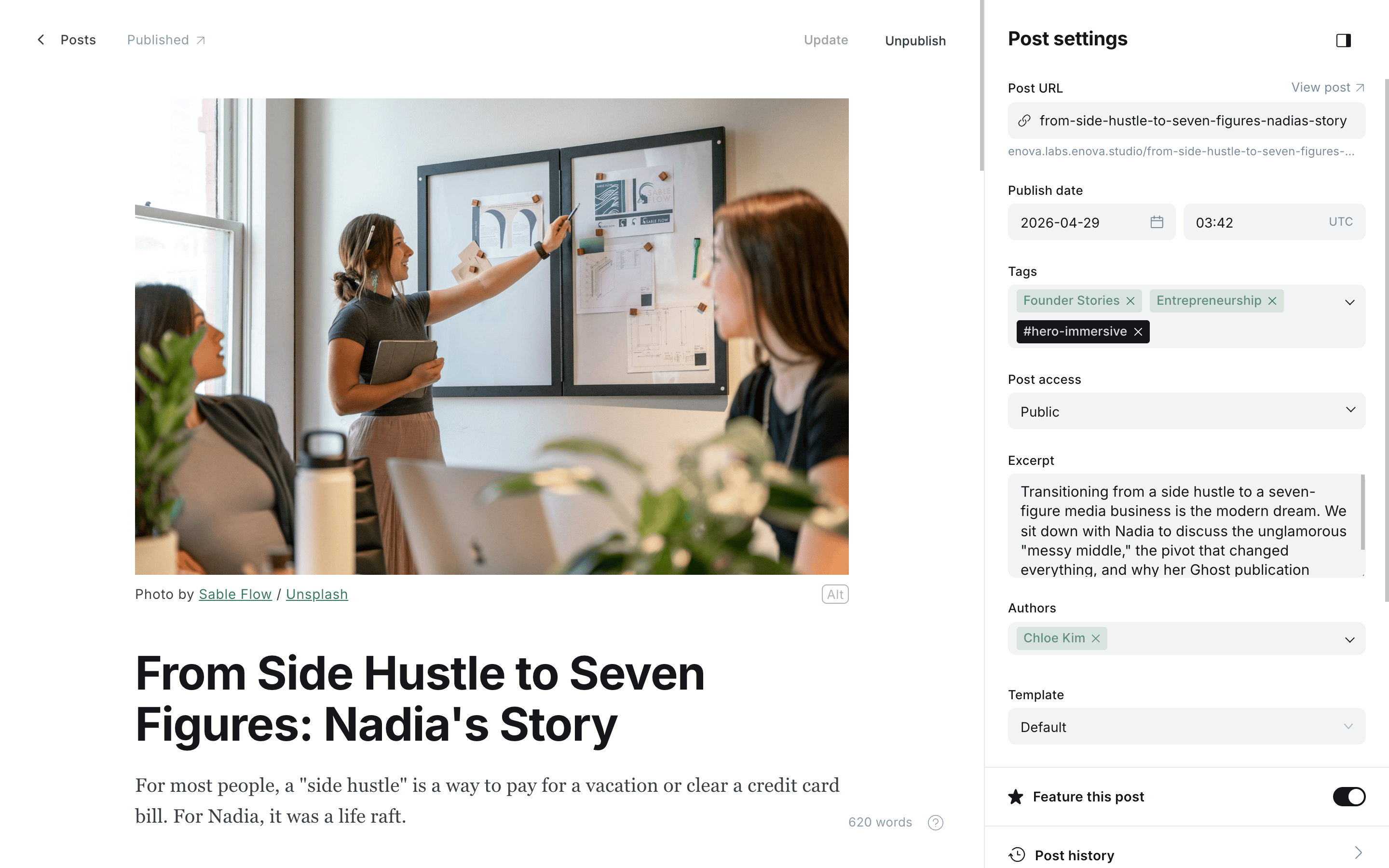 Post with the #hero-immersive layout