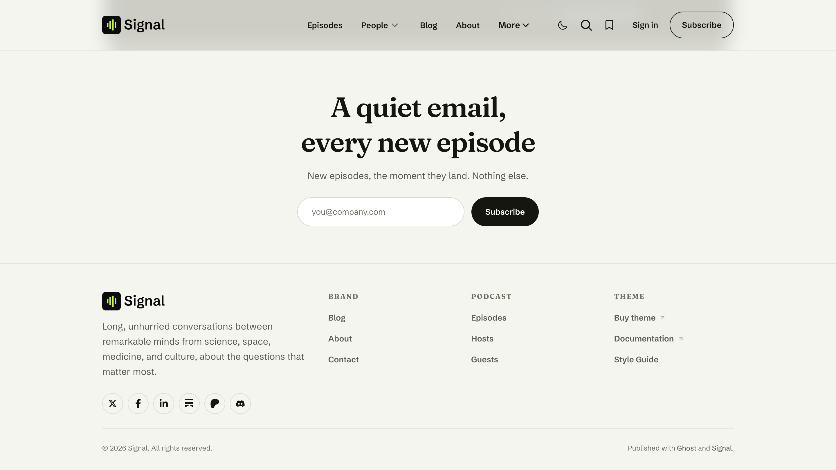 The newsletter signup section on the homepage