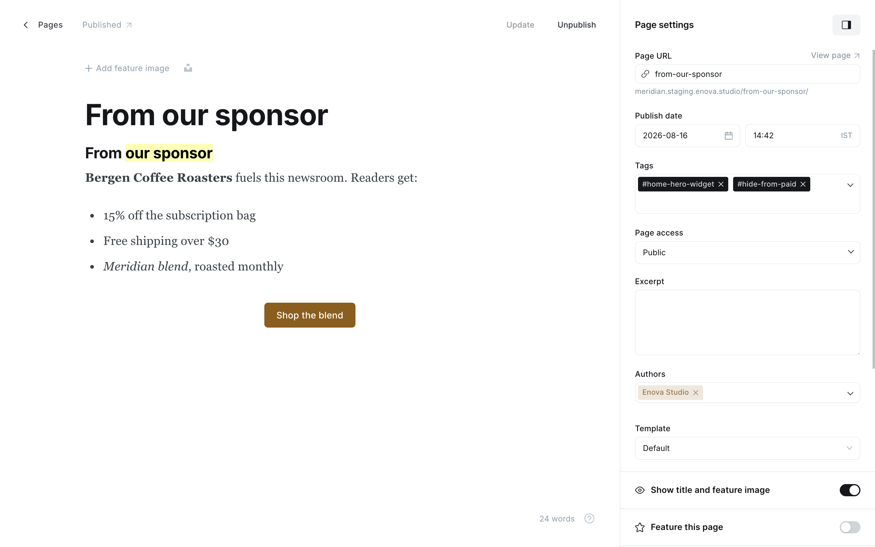 The widget page in the Ghost editor with the #hide-from-paid tag