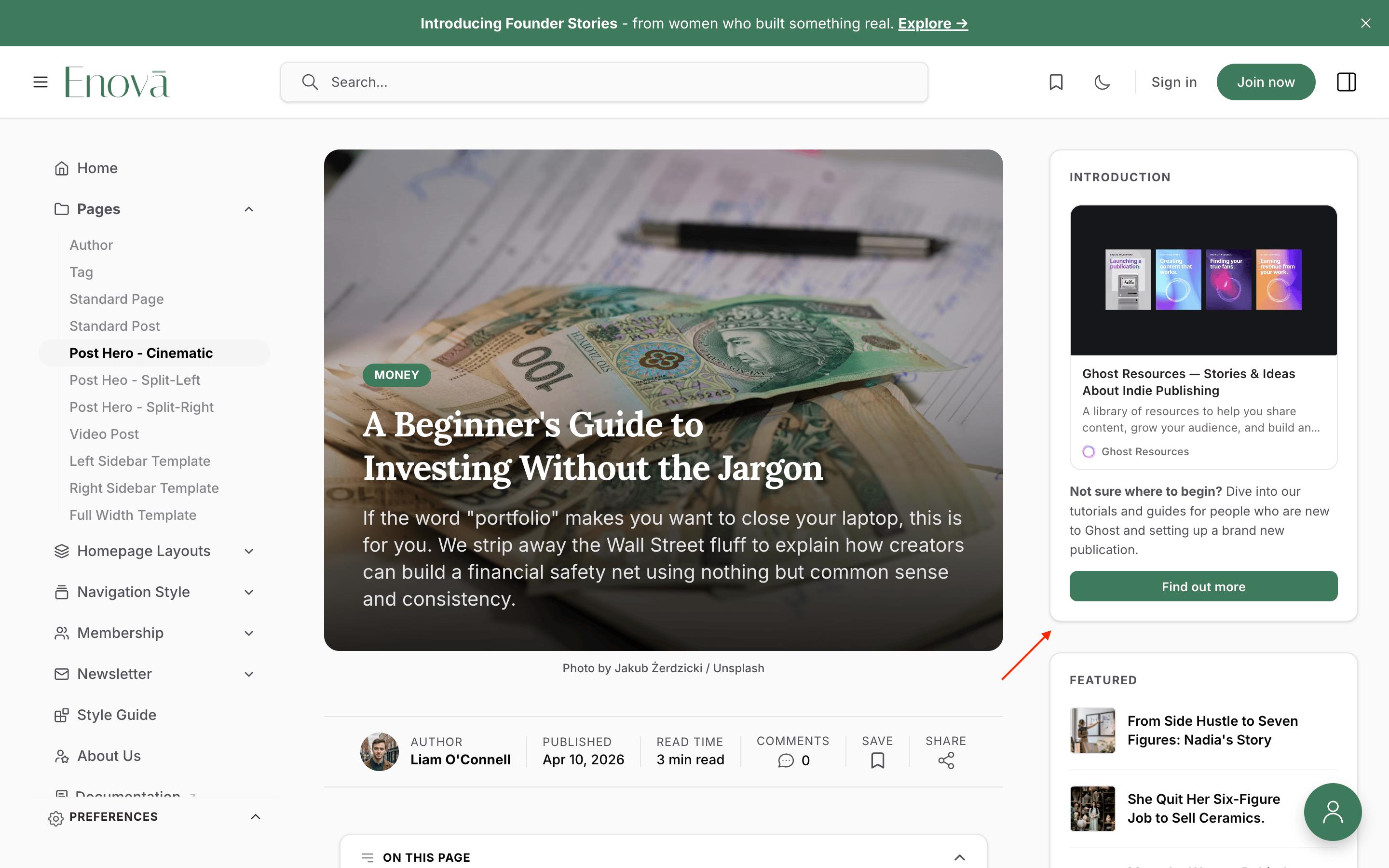 The same page rendered as a card in the right sidebar